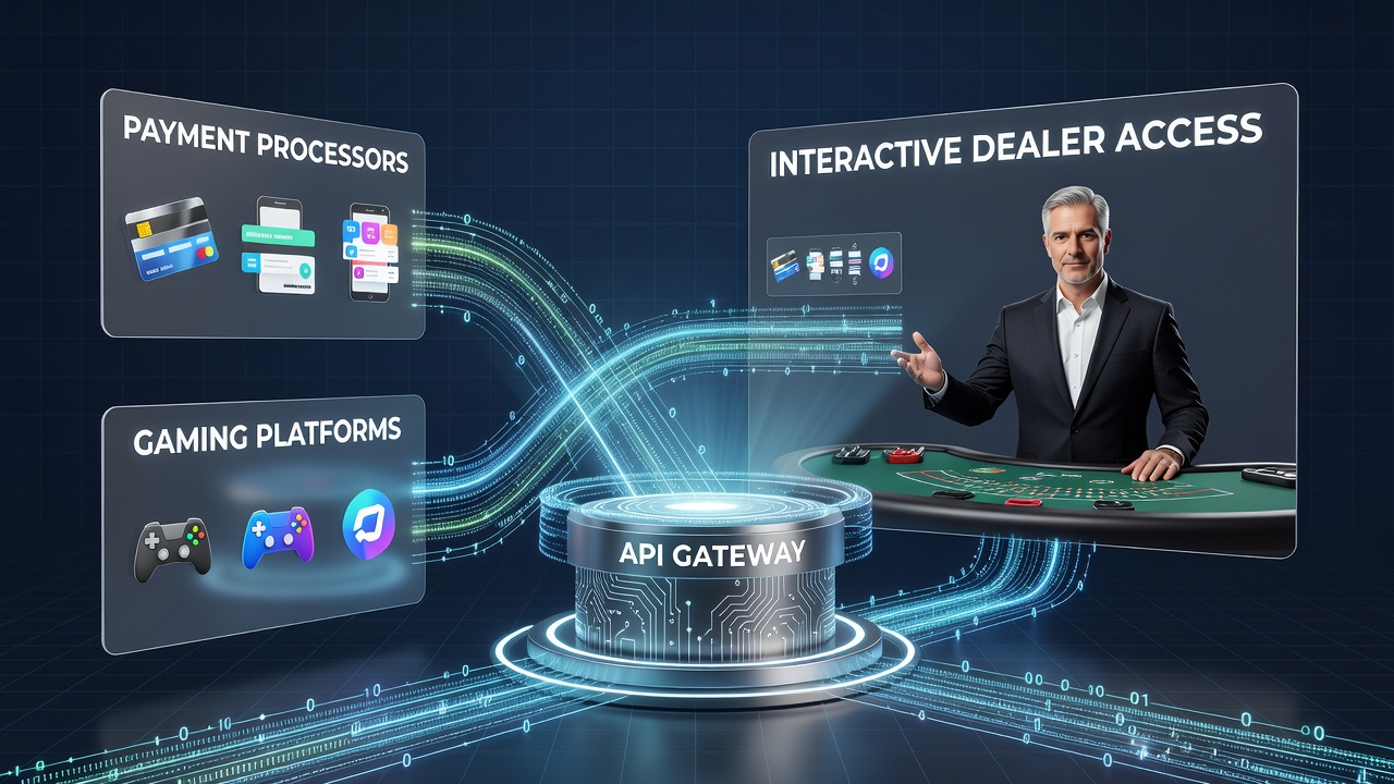 Mobile app interface showing live dealer entry and accumulated rewards linked via payment APIs