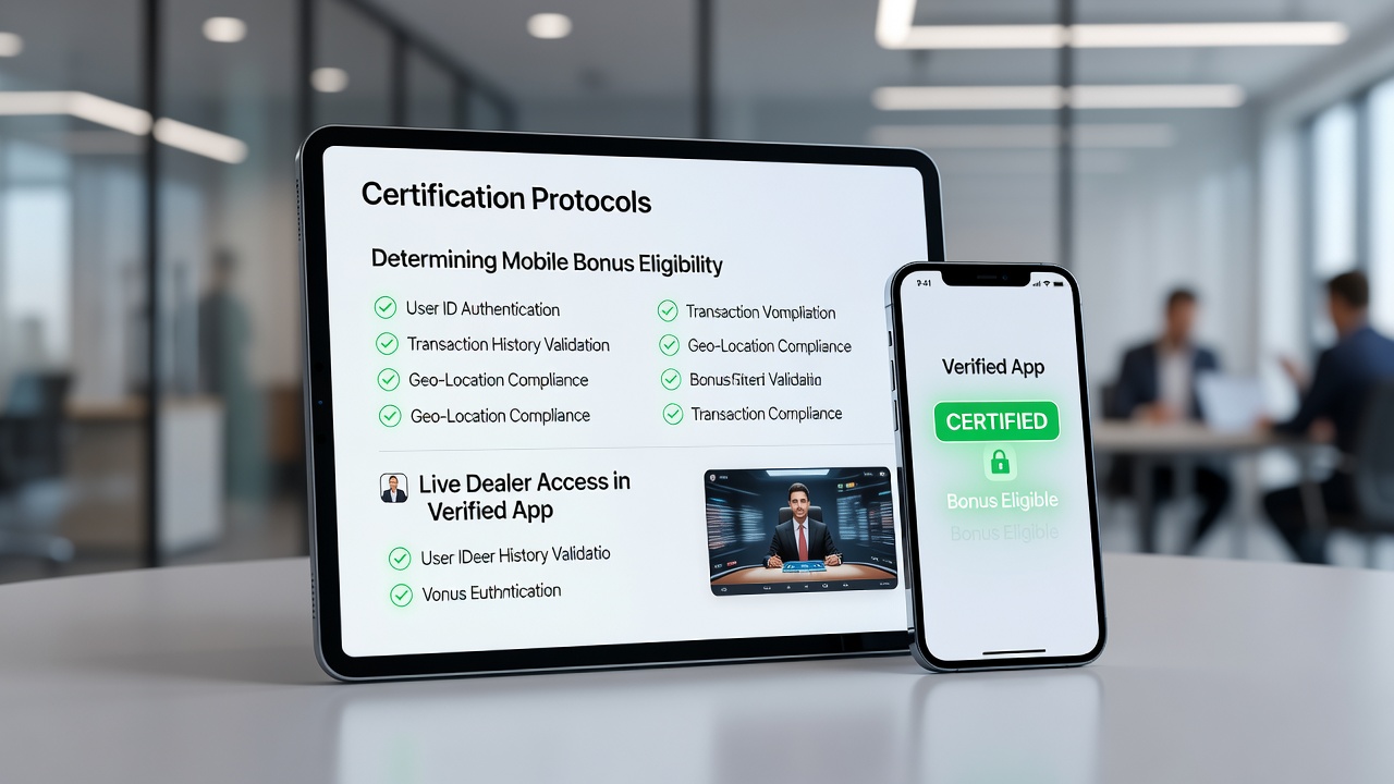 Live dealer access interface demonstrating certification gates between mobile bonuses and table entry