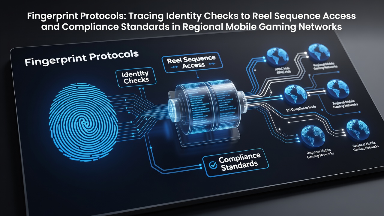 Fingerprint scanning interface on a mobile gaming device showing identity verification for reel-based games