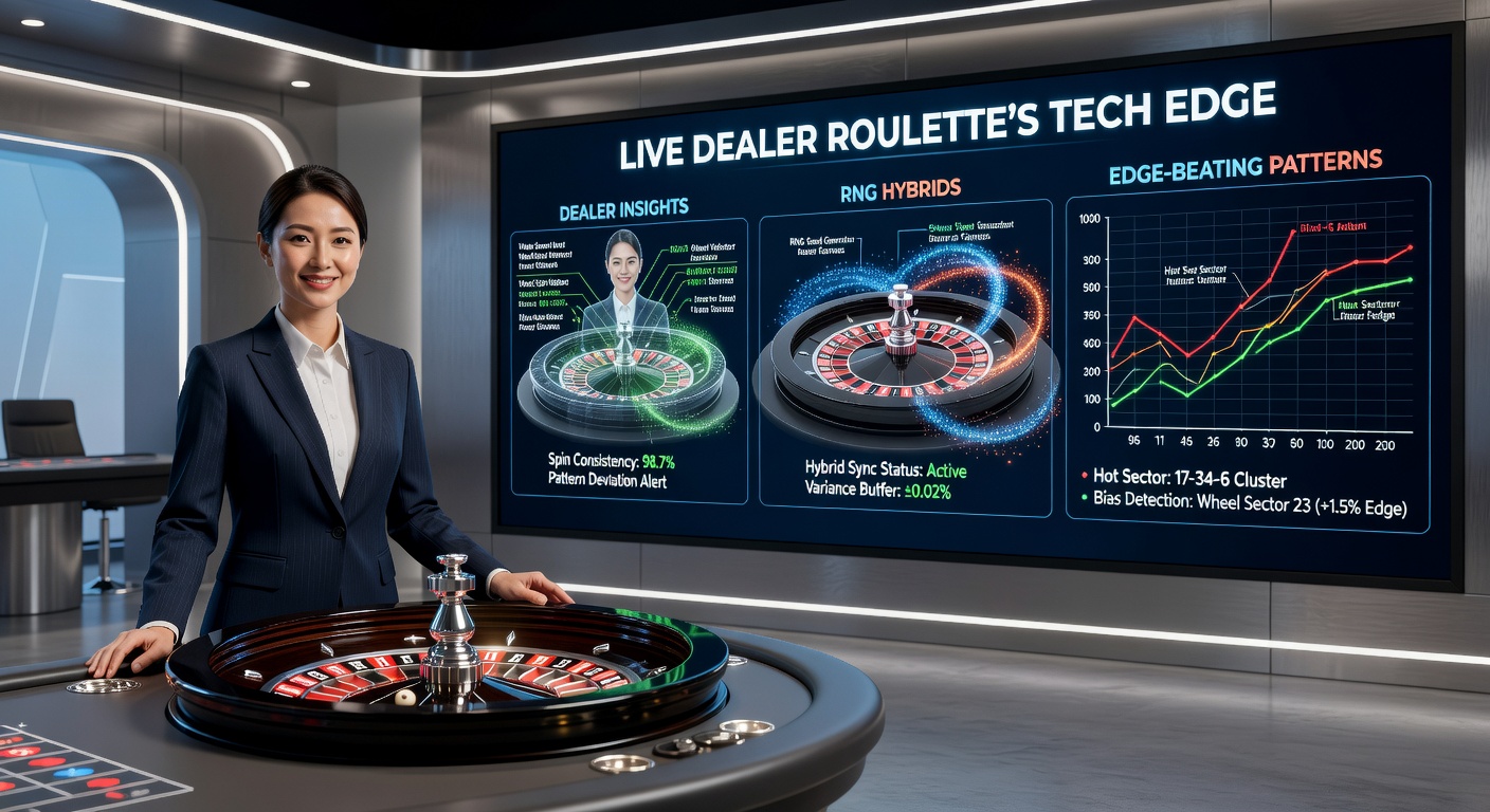 Close-up of a roulette wheel integrated with digital RNG hybrid displays, showing live ball landing alongside virtual multipliers and bet trackers