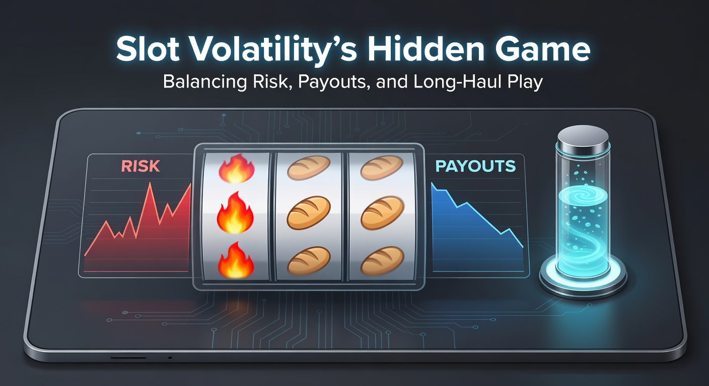 Colorful slot machine reels spinning with high and low volatility symbols, illustrating risk and reward balance