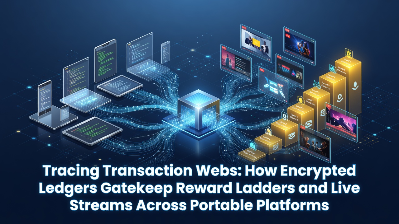 Encrypted ledger visualization showing transaction flows between mobile devices and casino reward systems